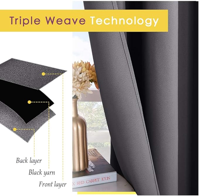 NICETOWN Bedroom Curtains Blackout Drapery Panels, Three Pass Microfiber Thermal Insulated Solid Ring Top Blackout Window Curtains/Drapes (Two Panels, 60 x 84 inches, Gray)