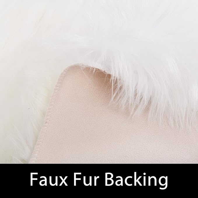 Latepis White Shag Rug 2x5 Runner Faux Sheepskin Fur Rug for Bedroom Bedside Fluffy Rug Fuzzy Furry Rugs for Living Room Cute Luxury Home Decor