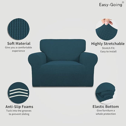 Easy-Going Stretch Oversized Chair Sofa Slipcover 1-Piece Couch Sofa Cover Furniture Protector Soft with Elastic Bottom for Kids Spandex Jacquard Fabric Small Checks Deep Teal