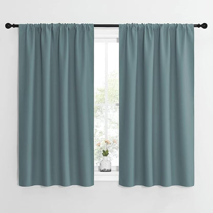 NICETOWN Greyish Blue Blackout Curtains Panels for Window, Thermal Insulated Rod Pocket Blackout Drapes/Draperies for Living Room (2 Panels, W42 x L54 inches)