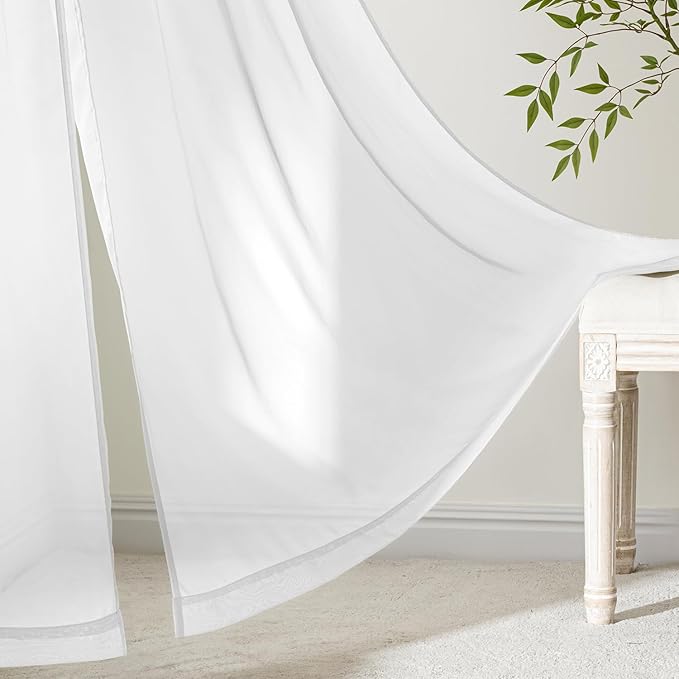 MIULEE White Sheer Curtains 90 Inches Long, 4 Panels Set, Light Filtering Rod Pocket Voile Drapes for Living Room and Bedroom, Airy Soft Fabric Window Treatments, 42 x 90 Inches