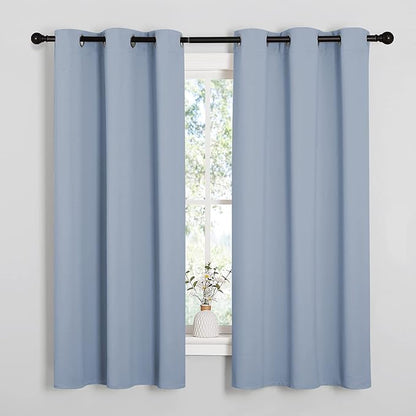 NICETOWN Vintage Blue Blackout Curtains 45 inches Length for Kitchen, 2 Panels, 29" Wide, Thermal Insulated Decoration Drapes for Small Window