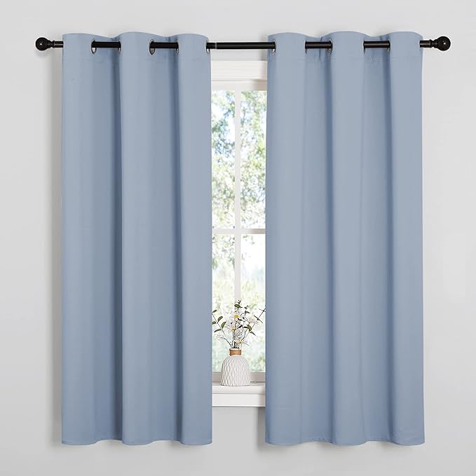 NICETOWN Vintage Blue Blackout Curtains 54 inches Length for Cafe, 2 Panels, 34" Wide, Thermal Insulated Decoration Drapes for Small Window