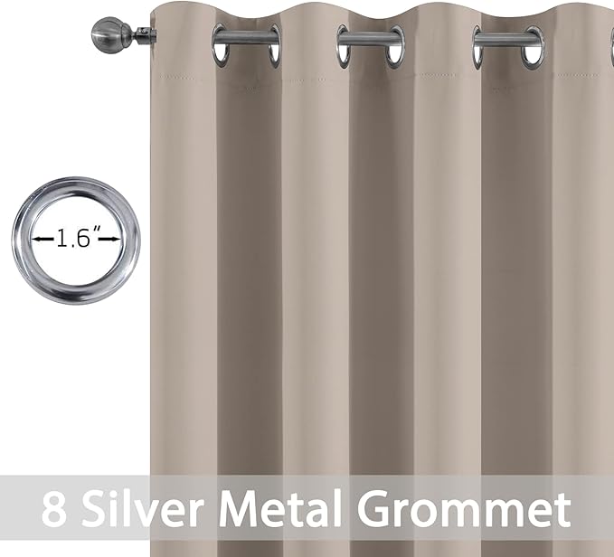Yakamok Room Darkening Blackout Curtains Thermal Insulated Grommet Curtain Panels for Bedroom, 52W x 84L, Natural, 2 Panels