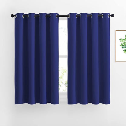 NICETOWN Blackout Curtain Panels Grommet - All Season Eyelet Top Blackout Draperies for Bedroom/Living Room/Glass Door， Navy Blue， 1 Pair of 52 x 45 inches