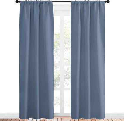 NICETOWN Blackout Curtains Window Draperies - Window Treatment Thermal Insulated Solid Room Darkening Drapes for Bedroom (Stone Blue, Set of 2 Panels, 34 by 84 inches Long)