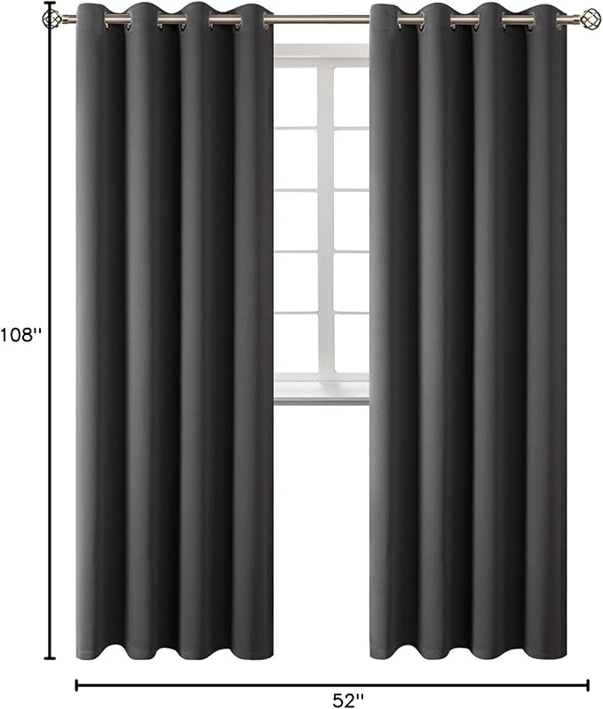 BGment Blackout Curtains - Grommet Thermal Insulated Room Darkening Bedroom and Living Room Curtains, Set of 2 Panels (52 x 108 Inch, Dark Grey)
