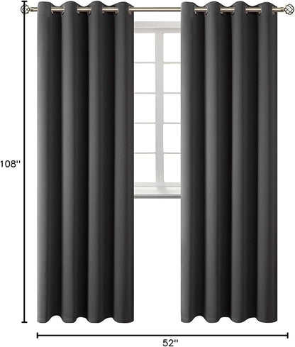 BGment Blackout Curtains - Grommet Thermal Insulated Room Darkening Bedroom and Living Room Curtains, Set of 2 Panels (52 x 108 Inch, Dark Grey)