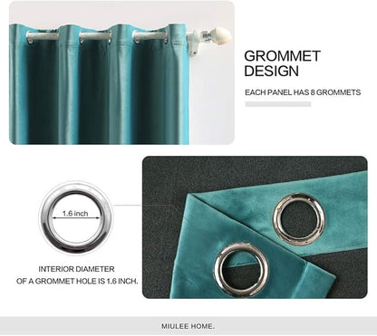 MIULEE 2 Panels Blackout Velvet Curtains Solid Soft Grommet Teal Curtain Thermal Insulated Soundproof Room Darkening Black Out Curtains/Drapes/Panels for Living Room Bedroom 52 x 108 Inch