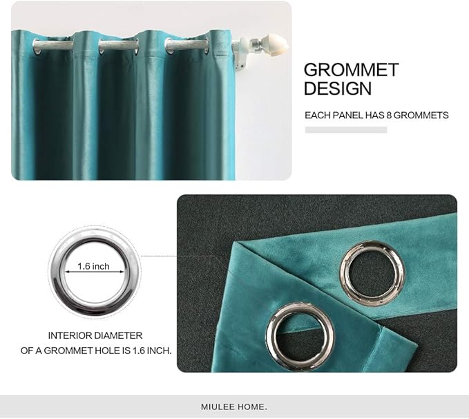 MIULEE 2 Panels Blackout Velvet Curtains Solid Soft Grommet Teal Curtains Thermal Insulated Soundproof Room Darkening Long Black Out Drapes/Panels for Living Room Bedroom 52 x 96 Inch Length