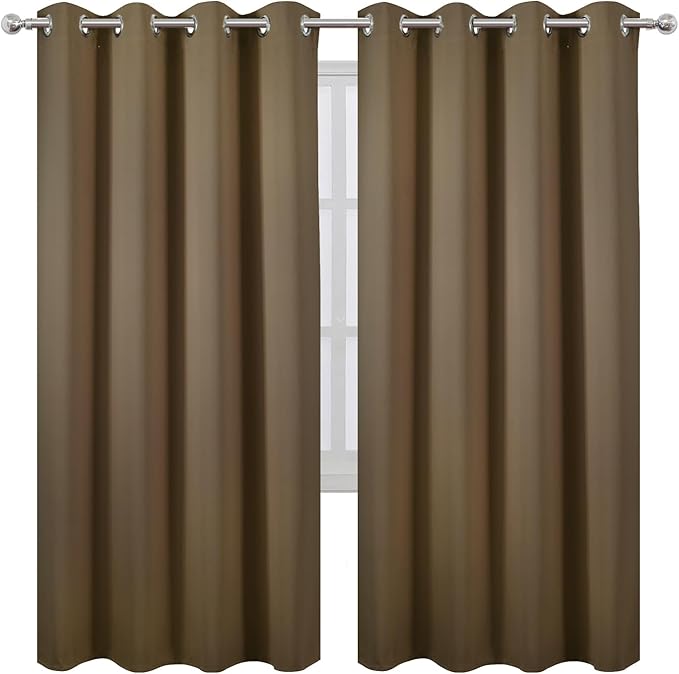 LEMOMO Blackout Curtains 66 x 72 Inch Long Brown Curtains Set of 2 Panels Room Darkening Curtains for Bedroom and Living Room