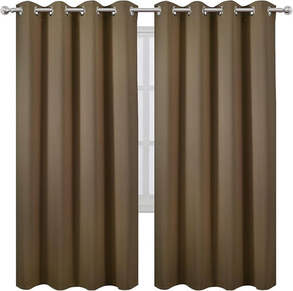 LEMOMO Blackout Curtains 66 x 72 Inch Long Brown Curtains Set of 2 Panels Room Darkening Curtains for Bedroom and Living Room