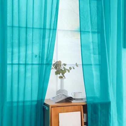 youleyar Solid Sheer Rod Pocket Curtain Voile Draperies 2 Panels White Beige Black Grey Coffee 52 Inch Width 84 Inch Long 1 Pair for Kitchen Bedroom Children Living Room Yard (Peacock Blue,52Wｘ84L)
