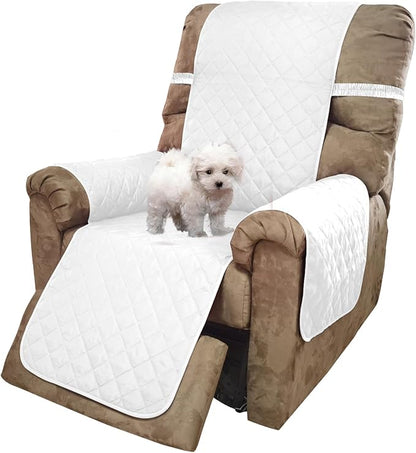 U-NICE HOME Recliner Chair Covers Reversible Quilted Water Repellent Pet Protectors with Elastic Straps (23''Recliner Small, White/White)