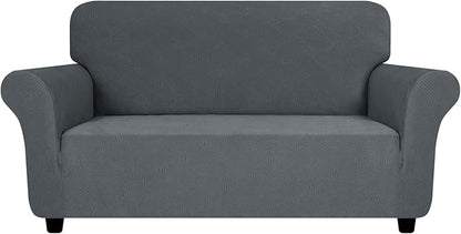 ZNSAYOTX Super Stretch Loveseat Covers (57"-70"), New Striped Love Seat Slipcover, Dogs Pet Friendly Anti-Slip Couch Protector Spandex Durable 2 Seater Fabric Sofa Cover (Dark Grey, Loveseat)