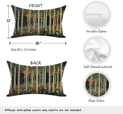 Rustic William Morris Inspired Autumn Forest Decor Pillow Covers 12x20,Fall Home Room Decor, Vintage Botanical Nature Decorative Throw Pillow Covers for Home Bedroom Living Room