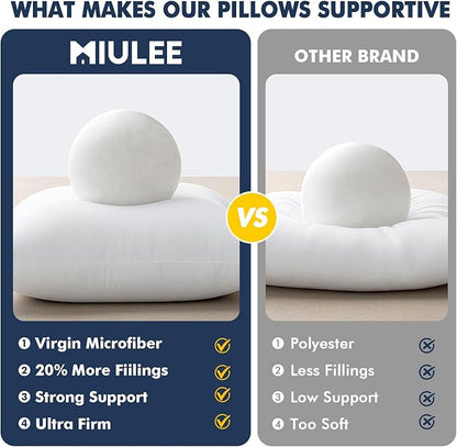 MIULEE Throw Pillows Inserts, Pack of 2 22x22 Inch 100% Virgin Fiber Filling Bed Couch Pillows