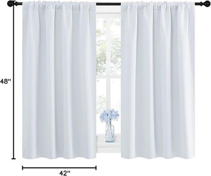 NICETOWN Greyish White Window Curtain Panels - Thermal Insulated Rod Pocket Room Darkening Curtain Sets for Bedroom (Platinum - Greyish White, 2 Panels, 42 by 48)
