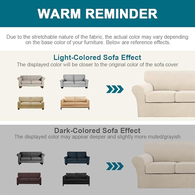 Turquoize 3 Piece Sofa Covers for 2 Cushion Couch Sofa Slipcover Soft Cover for Dogs-Washable Furniture Covers with 2 Individual Cushion Covers, Feature Jacquard Fabric(Loveseat, Biscotti Beige)