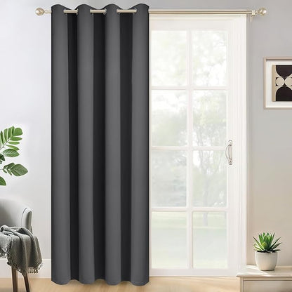 Yakamok Wide Thermal Blackout Patio Door Curtain Panel, Charcoal Grey Grommet Sliding Door Insulated Curtains, Extra Wide Curtains for Sliding Glass Door, Charcoal Grey, W52 x L84, 1 Panel