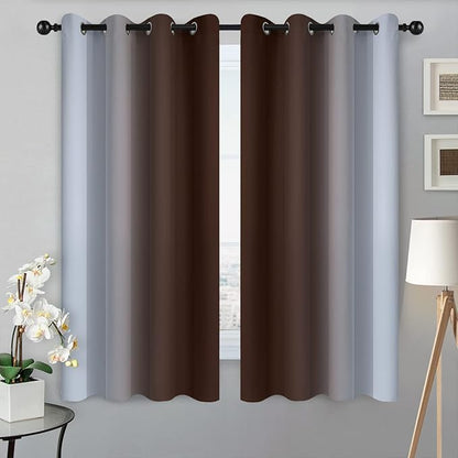 SimpleHome Ombre Room Darkening Curtains for Living Room, Light Blocking Gradient Brown to Greyish White Thermal Insulated Grommet Window Curtains/Drapes for Bedroom, 2 Panels, 52x63 inches Length