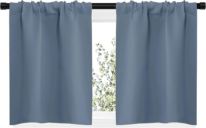 NICETOWN RV Blackout Curtains for Camper Windows, Short Blackout Curtains & Drapes, Thermal Insulated Blackout Curtain Panels for Kitchen, Play Room (Stone Blue, 29" Wide by 20" Long, 2 PCs)