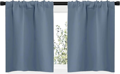 NICETOWN RV Blackout Curtains for Camper Windows, Short Blackout Curtains & Drapes, Thermal Insulated Blackout Curtain Panels for Kitchen, Play Room (Stone Blue, 29" Wide by 20" Long, 2 PCs)