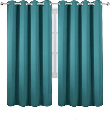 LEMOMO Blackout Curtains 66 x 72 Inch Long Sea Teal Curtains Set of 2 Panels Room Darkening Curtains for Bedroom and Living Room