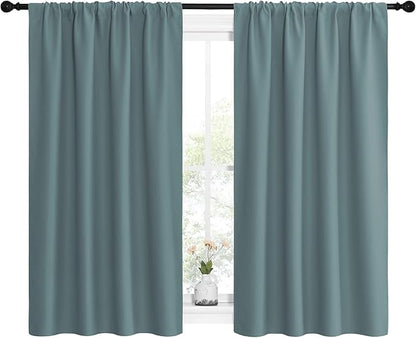 NICETOWN Greyish Blue Blackout Curtains Panels for Window, Thermal Insulated Rod Pocket Blackout Drapes/Draperies for Living Room (2 Panels, W42 x L54 inches)
