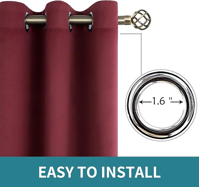 BGment Christmas Red Blackout Curtains for Bedroom - Grommet Thermal Insulated Room Darkening Curtains for Living Room, Set of 2 Curtain Panels (42 x 63 Inch, Burgundy)
