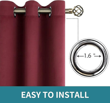 BGment Blackout Curtains for Bedroom - Grommet Thermal Insulated Room Darkening Curtains for Living Room, Set of 2 Panels (70 x 63 Inch, Burgundy)