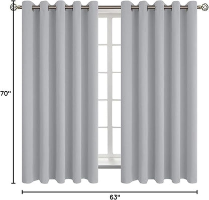BGment Room Darkening Curtains 63 Inches Long - Grommet Thermal Insulated Drapes Window Treatment Curtains for Bedroom, 2 Panels, 70 x 63 Inch, Light Grey