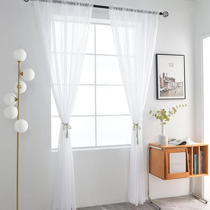 SpaceDresser Sheer White Curtains 4 Panels Rod Pocket Semi-Sheer Curtain 45 Inches Long Light Filtering Voile Window Drapes for Bedroom Living Room Kitchen, Each 52W x 45L