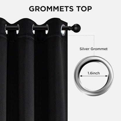 Joydeco Blackout Curtains 95 Inch Length 2 Panels Set, Thermal Insulated Long Curtains& Drapes 2 Burg, Room Darkening Grommet Drapes for Living Room Bedroom Window (W52 x L95 Inch, Black)