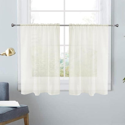 SpaceDresser Basic Rod Pocket Sheer Voile Window Curtain Panels Ivory 1 Pair 2 Panels 26 Width 40 Inch Long for Kitchen Bedroom Children Living Room Yard（Ivory，26Wx 40L）