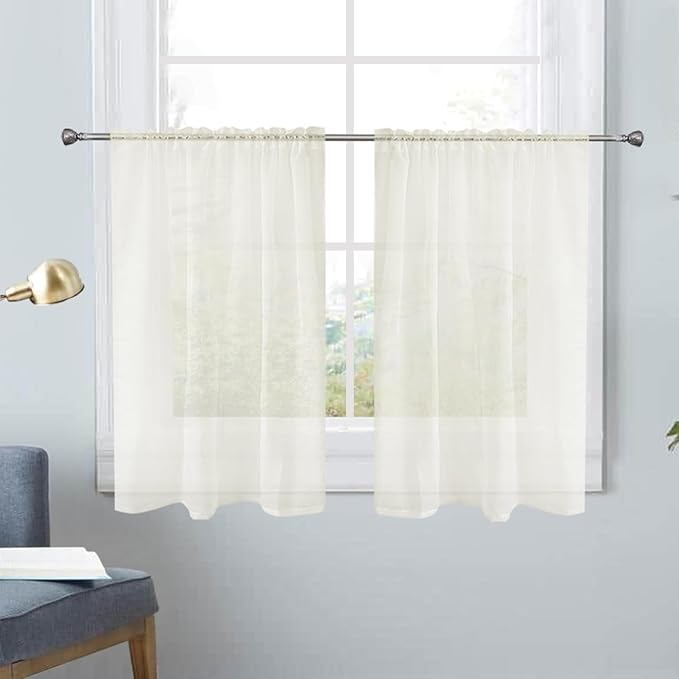SpaceDresser Basic Rod Pocket Sheer Voile Window Curtain Panels Ivory 1 Pair 2 Panels 26 Width 30 Inch Long for Kitchen Bedroom Children Living Room Yard(Ivory,26 W x 30 L)