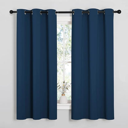 NICETOWN Moroccan Blue Room Darkening Curtains for Kitchen, Window Treatment Thermal Insulated Solid Grommet Room Darkening Curtains/Drapes for Bedroom (Set of 2, 42 inches Wide by 48 inches Long)