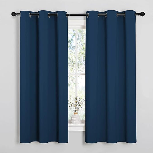 NICETOWN Moroccan Blue Room Darkening Curtains for Kitchen, Window Treatment Thermal Insulated Solid Grommet Room Darkening Curtains/Drapes for Bedroom (Set of 2, 42 inches Wide by 48 inches Long)