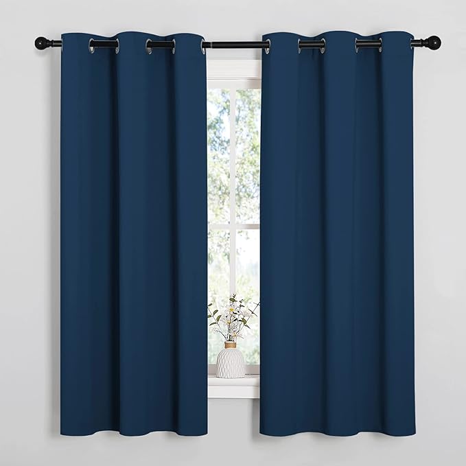 NICETOWN Room Darkening Curtains for Kitchen, Moroccan Blue, Set of 2, 42 inches Wide by 50 inches Long, Window Treatment Thermal Insulated Solid Grommet Room Darkening Curtains/Drapes for Bedroom