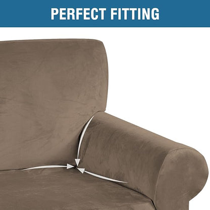H.VERSAILTEX Stretch Velvet Sofa Covers for 3 Cushion Couch Covers Furniture Protector Soft with Non Slip Elastic Bottom, Crafted from Thick Comfy Rich Velour (Sofa 72"-90", Coco Mocha)