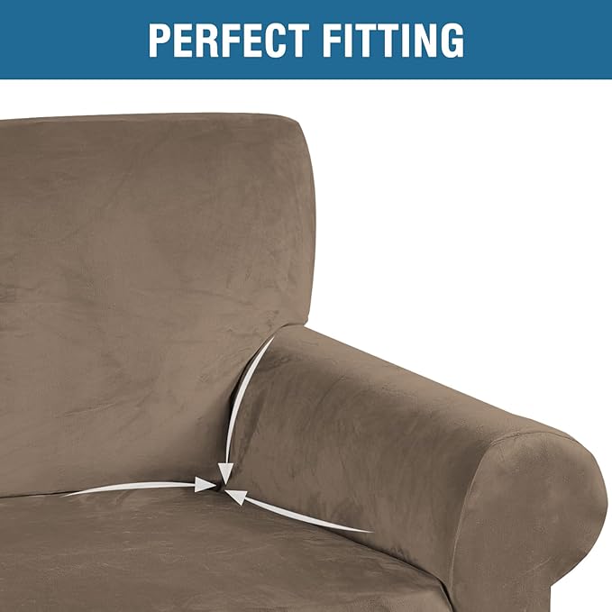 H.VERSAILTEX Stretch Velvet Sofa Covers Large Couch Covers Furniture Protector Soft with Non Slip Elastic Bottom, Feature Thick Comfy Rich Velour (Extra Large Sofa 98"-105", Coco Mocha)