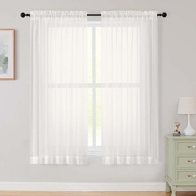 Sheer Ivory Curtains for Bedroom Living Room 63 Inch Length 2 Panels, Airy Soft Light Filtering Sheer Dining Room Curtains, Modern Rod Pocket Drapes, Ivory, Each 42" Wx63 L Inches