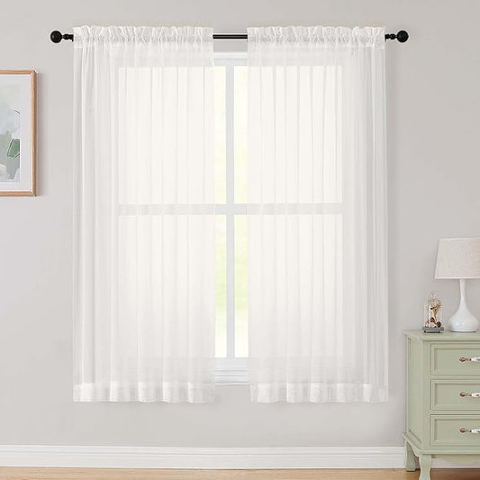 Sheer Ivory Curtains for Bedroom Living Room 63 Inch Length 2 Panels, Airy Soft Light Filtering Sheer Dining Room Curtains, Modern Rod Pocket Drapes, Ivory, Each 42" Wx63 L Inches