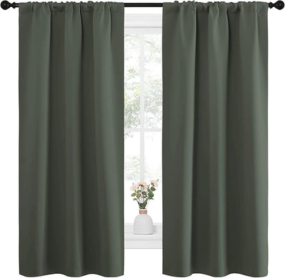 NICETOWN Bedroom Curtains Blackout Draperies - All Season Thermal Insulated Solid Rod Pocket Top Blackout Curtains/Drapes for Kid's Room (Dark Mallard, 1 Pair, 34 x 63 Inch)