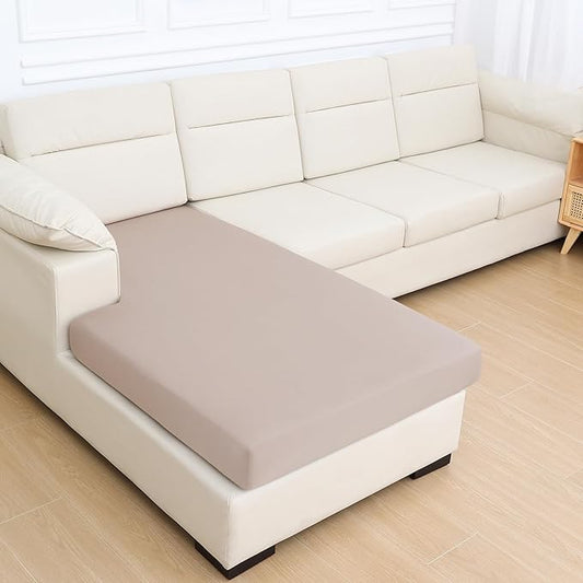 hyha Milk Silk Couch Cushion Covers for Sectional Sofa, Soft Sectional Sofa Couch Covers L Shape Washable, Outdoor Cushion Covers for Patio Furniture with Elastic Bottom(Chaise, Taupe)
