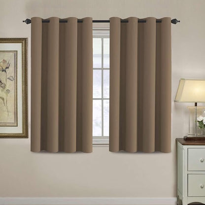 H.VERSAILTEX Blackout Curtain for Living Room Small Window Kitchen Blackout Curtains 45 inch Length Energy Saving Solid Grommet Blackout Drape, One Panel, Macchiato, 52" W x 45" L