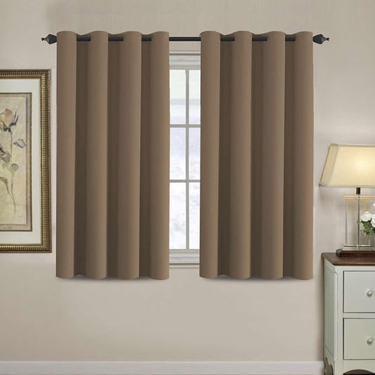 H.VERSAILTEX Blackout Curtain for Living Room Small Window Kitchen Blackout Curtains 45 inch Length Energy Saving Solid Grommet Blackout Drape, One Panel, Macchiato, 52" W x 45" L
