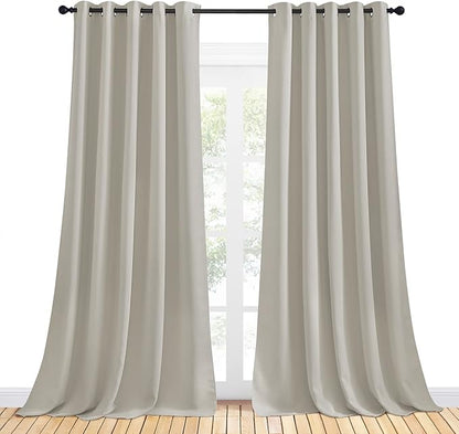 NICETOWN Thermal Insulated Natural Curtains for Living Room, Window Treatment Solid Grommet Room Darkening Drape Panels for Bedroom (Set of 2, 70 by 95 inches Long)
