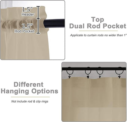 Taupe Sheer Curtains for Bedroom Living Room 45 Inch Length 2 Panels, Soft Airy Light Filtering Small Kitchen Window Curtains, Rod Pocket Short Curtain Drapes, Taupe, 42" Wx45 L Inches