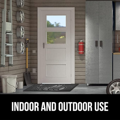 GORILLA GRIP 100% Waterproof All-Season WeatherMAX Doormat, 47x35, US Designed Natural Rubber, Stain and Fade Resistant, Low Profile Indoor Outdoor Door Mats, Easy Clean Patio Mat, Charcoal Hello